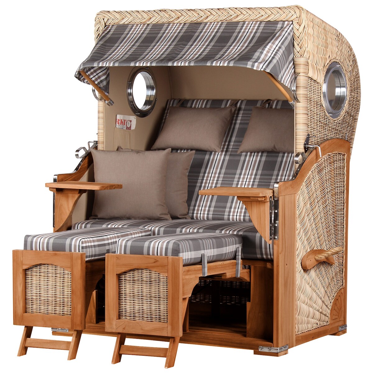 Mr. Deko Strandkorb - bene living - Ammersee Teak Bullauge - PE shell - Modell 522 - inkl. Liftersystem Image