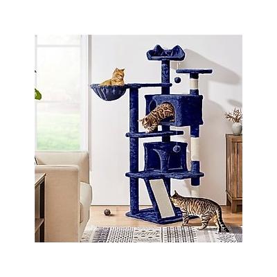 Yaheetech 57-in Plush Cat Tree & Condo, Navy Blue