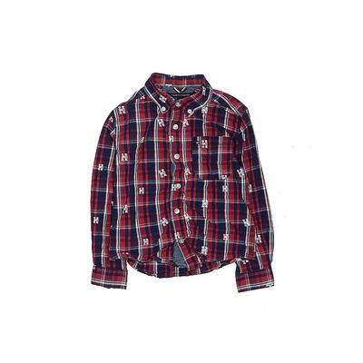 Tommy Hilfiger Long Sleeve Button Down Shirt: Red Plaid Tops - Kids Boy's Size 6