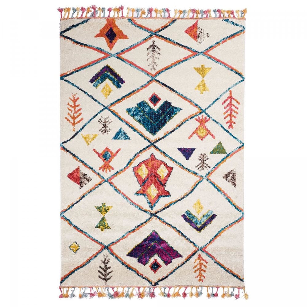 Tapis berbère motif ethnique, idéal pour un salon, blanc 160x230