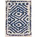 White 24 x 0.47 in Indoor Area Rug - Dakota Fields Sala Geometric Hand-Knotted Wool Dark Blue/Light Beige Area Rug Wool | 24 W x 0.47 D in | Wayfair