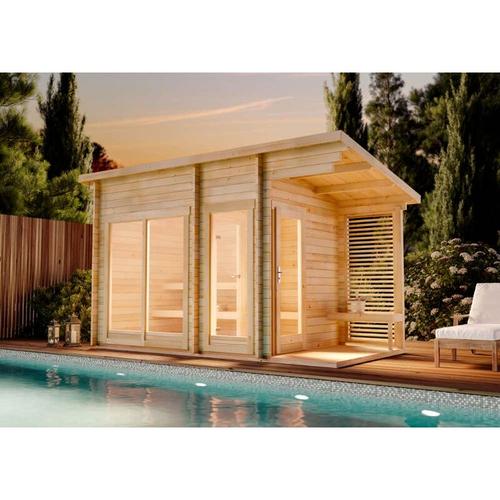 Saunahaus Lizzy M aus Holz Gartensauna mit 40 mm Wandstärke Sauna Außensauna 8.26 m² Pultdach