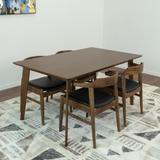 Abidjan Mid-Century Modern Modern Solid Wood Walnut 5 Piece Furniture Set 4 Vegan Leather Dining Chairs