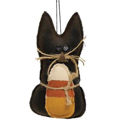 Primitive Cat with Candy Corn Ornament - 6" high by 3" wide.