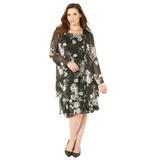 Plus Size Women's All A-Flutter Chiffon Jacket Dress by Catherines in Black White Floral (Size 32 W)