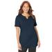 Plus Size Women's Easy Fit Embroidered Notch-Neck Tee by Catherines in Navy (Size 4X)