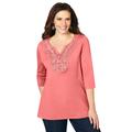 Plus Size Women's Crochet Placket Tee by Catherines in Sweet Coral (Size 4X)