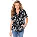 Plus Size Women's Short-Sleeve Kate Big Shirt by Roaman's in Black Flat Floral (Size 30 W) Button Down Shirt Blouse