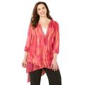 Plus Size Women's Beaded Beauty Asymmetrical Tunic by Catherines in Pink Burst Ikat Texture (Size 1X)