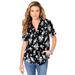 Plus Size Women's Short-Sleeve Kate Big Shirt by Roaman's in Black Flat Floral (Size 20 W) Button Down Shirt Blouse