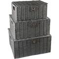 Lot de 3 Panier de Rangement en Rotin avec Couvercle Boîte de Rangement Gris pour Chambre Salon