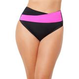 Plus Size Women's Hollywood Colorblock Wrap Bikini Bottom by Swimsuits For All in Black Pink (Size 4)