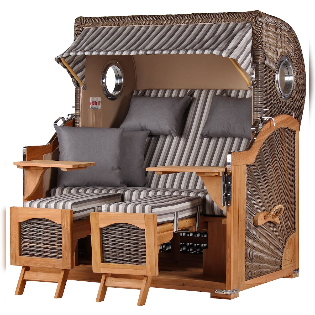 Mr. Deko Strandkorb - bene living - Ammersee Grande XL Teak Bullauge - PE grau - Modell 545 - 2,5-Sitzer inkl. Liftersystem Image