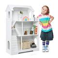 COSTWAY Kids Bookcase, 3 Tiers Wooden Dollhouse Cottage with Anti-Tip Design, Children Toy Storage Organiser Bookshelf for Playroom Bedroom