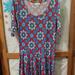 Lularoe Dresses | Lularoe L Nicole Dress Violet Purple W/ Blue Flower Medallion Geometric Designs. | Color: Blue/Pink | Size: L