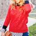 J. Crew Sweaters | $$$ J. Crew Merino Wool Blend Red Navy Sequin Neck Sweater | Color: Blue/Red | Size: Xs