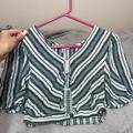 American Eagle Outfitters Tops | American Eagle Striped Flowy Crop Top | Color: Green/White | Size: Xxs