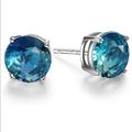 Free People Jewelry | 2 Carat Tourmaline Sterling Silver Round Stud Earrings | Color: Blue/Silver | Size: Os