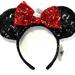 Disney Accessories | Disney Parks Classic Red & Black Sequins Minnie Ear Headband | Color: Black/Red | Size: Os