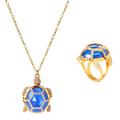 Kate Spade Jewelry | Kate Spade Paradise Found Turtle Locket Necklace Cocktail Ring Set | Color: Blue/Gold | Size: 6