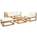 Wade Logan® 5 Piece Patio Lounge Set w/ Cushions Solid Acacia Wood Natural Hardwoods in White | 23.6 H x 81.1 W x 54.3 D in | Wayfair
