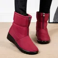 Bottes de neige imperméables pour femmes chaussons de rinçage chauds en peluche fermeture éclair