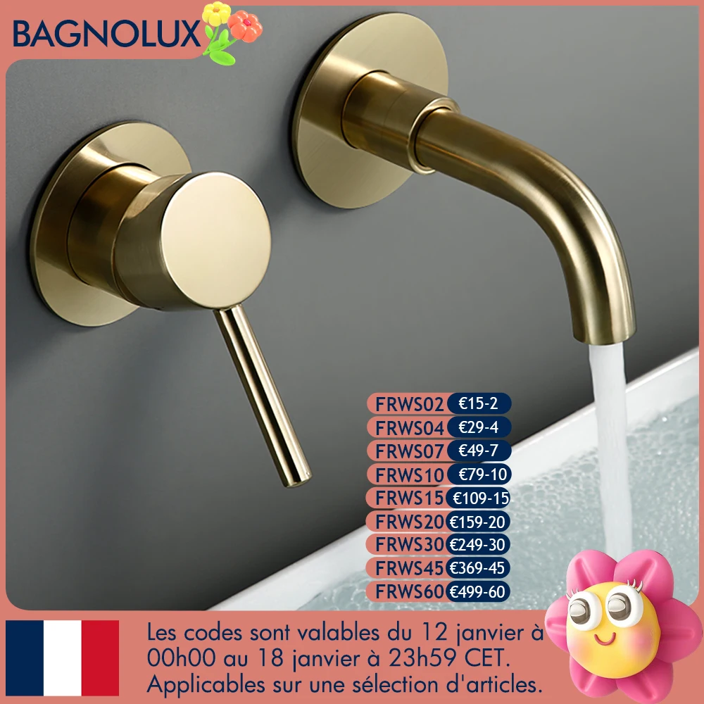 Bagnolux robinet de salle de bains en fil d'or, lavabo dissimulé, trou rond en laiton, sortie d'eau, salle de bains, décoration d'hôtel