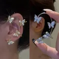 Boucles d'oreilles papillon couleur argent pour femmes sans Piercing en Zircon brillant bijoux