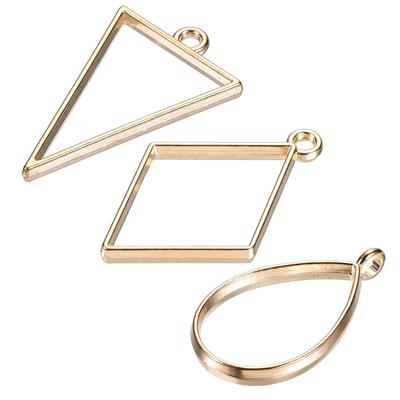 1Set/60Pcs Resin Pendants Frames 3 Shapes Alloy Hollow DIY Charms - Gold Tone