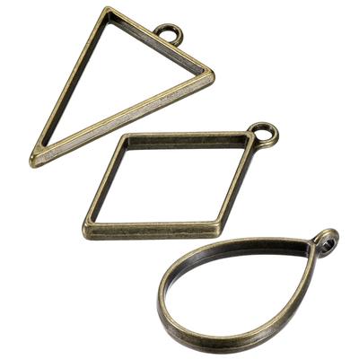 1Set/60Pcs Resin Pendants Frames 3 Shapes Alloy Hollow DIY Charms - Bronze