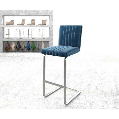 DELIFE Barstuhl Luiga-Flex Samt Blau Freischwinger flach Edelstahl, Barstühle Image