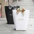 Sac à bonbons Merci français en papier Kraft noir et blanc boîte d'emballage cadeau pour faveurs