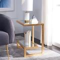 Everly Quinn Mirror Top Gold Accent Table Glass in Gray/Yellow | 22 H x 20 W x 14 D in | Wayfair 4F4C466700184A7E9277CC48CCFB144C