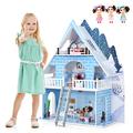 Maxmass Kids Wooden Dollhouse, Large 3-Storey Dolls House with 15 Pieces Furniture & 3 Cute Dolls, Toddlers Dream House Playset for Aged 3+ Years