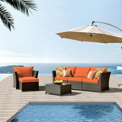 Ovios Patio Furniture Sets 6 Pieces PE Rattan Outdoor Sectional Furniture Sofa Set Wicker Patio Conversation Set with Thickness Cushions Tea Table & Waterproof Cover