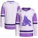 Men's adidas White/Purple Arizona Coyotes Hockey Fights Cancer Primegreen Authentic Blank Practice Jersey