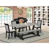 East West Furniture Dining Table Set- a Kitchen Table and Shitake Linen Fabric Parson Chairs, Black(Pieces Options)