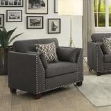 Upholstered Sofa & 3 Pillows in Light Charcoal Linen,Single Sofabed,Dark Gray