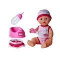 Simba 105037800 - New Born Babyset, 2-fach sortiert, es wird nur ein Artikel geliefert, Vollvinylpuppe mit Trink- und Nässfunktion, Schnuller, Flasche, Topf und Lätzchen, 30cm, ab 3 Jahren