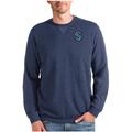 Men's Antigua Heathered Navy Seattle Kraken Reward Crewneck Pullover Sweatshirt