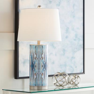 360 Lighting Blue Wood Pattern Table Lamp with Nig...