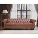 84'' Brown PU Rolled Arm Chesterfield Three Seater Sofa, Flared Arm Sofa with Reversible Cushions