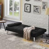 Modern Convertible Folding Futon Sofa Bed with 2 Cup Holders, Fabric Loveseat Sofa Bed with Removable Armrests