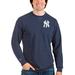 Men's Antigua Heathered Navy New York Yankees Reward Crewneck Pullover Sweatshirt