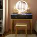 Everly Quinn Vanity Set w/ Touch Screen Dimming Mirror, 3 Color Lighting Modes, Dressing Table w/ 4 Sliding Drawers in Blue | Wayfair