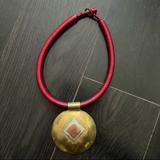 Free People Jewelry | Handmade African Red Leather Statement Necklace | Color: Gold/Red | Size: Os