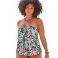 Plus Size Women's Flyaway Bandeau Tankini Top by Swimsuits For All in Multi Tropical (Size 24)
