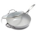 GreenPan Venice Pro Tri-Ply Stainless Steel Healthy Ceramic Non-Stick 30cm/4.7 Litre Wok Pan with Helper Handle and Lid, PFAS Free, Multi Clad, Induction, Oven Safe, Silver