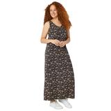 Plus Size Women's Sleeveless Knit Maxi Dress by ellos in Black Tan Fern Print (Size 26/28)