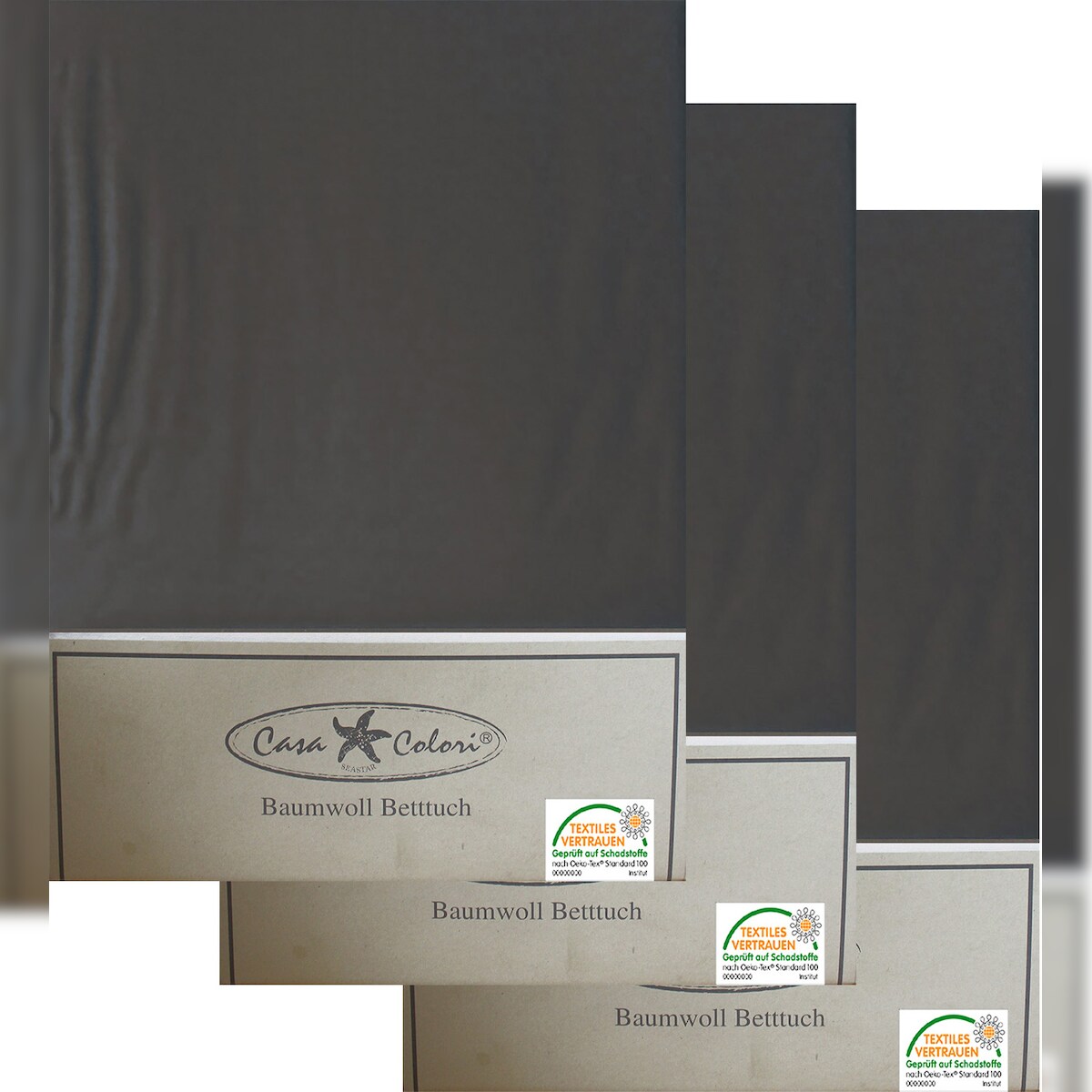 3x klassisches Haustuch, Betttuch, Bettlaken, OHNE Spanngummi, 150x250 cm, Farbe: grau, 100% Baumwolle Image